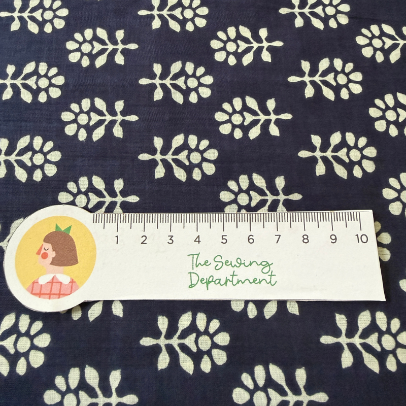 White Petal Navy Cotton Block