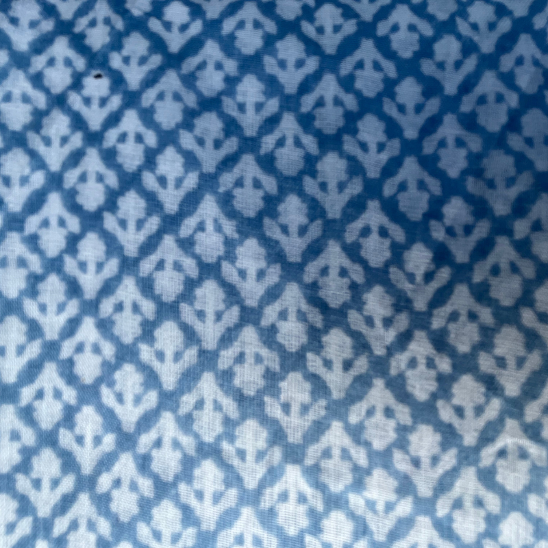 Silky Blue Cotton Block Print . $29.00/metre
