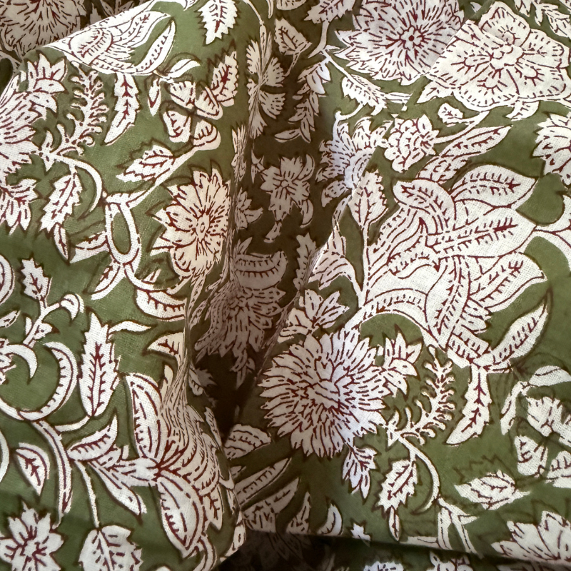 Flora Sage Cotton Block