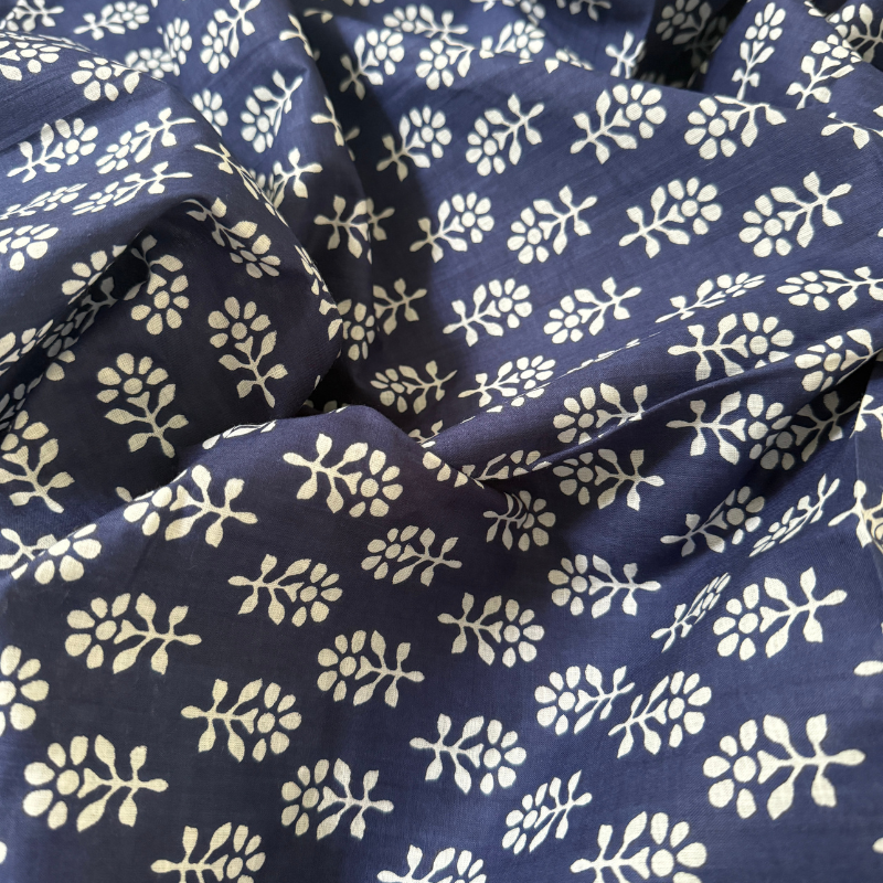 White Petal Navy Cotton Block