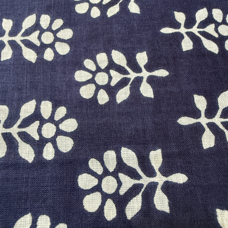White Petal Navy Cotton Block