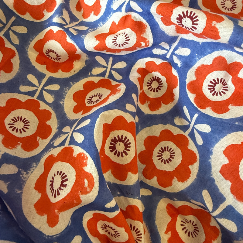 Sabina Sapphire Flower Cotton Block Print