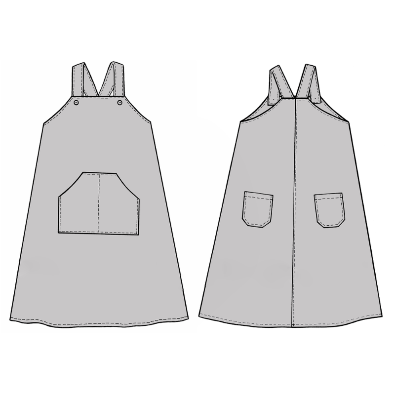Gray apron with two front pockets on a white background