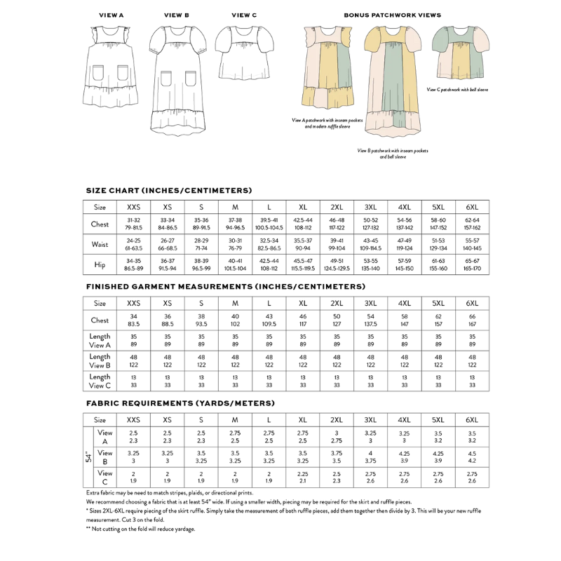 Matchy Matchy Sewing Club - Champagne Field Dress and Top PDF Pattern