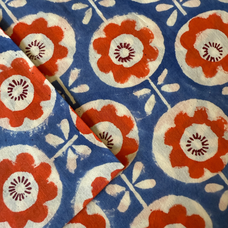 Sabina Sapphire Flower Cotton Block Print