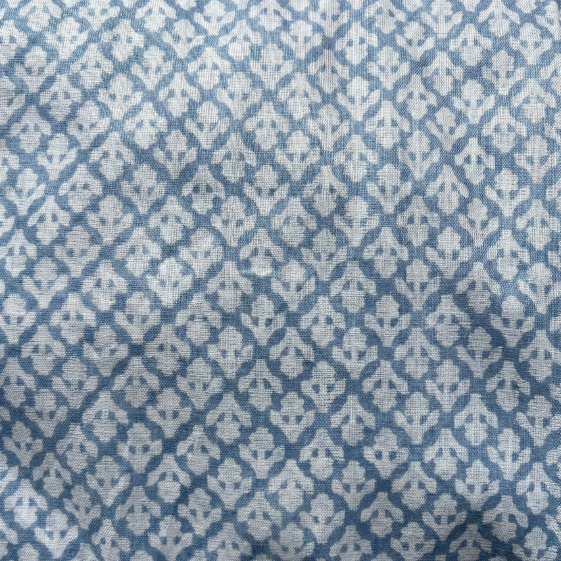 Silky Blue Cotton Block Print . $29.00/metre