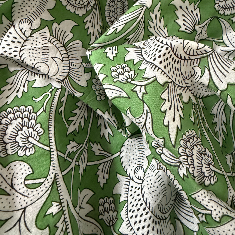 Flora Green Cotton Block