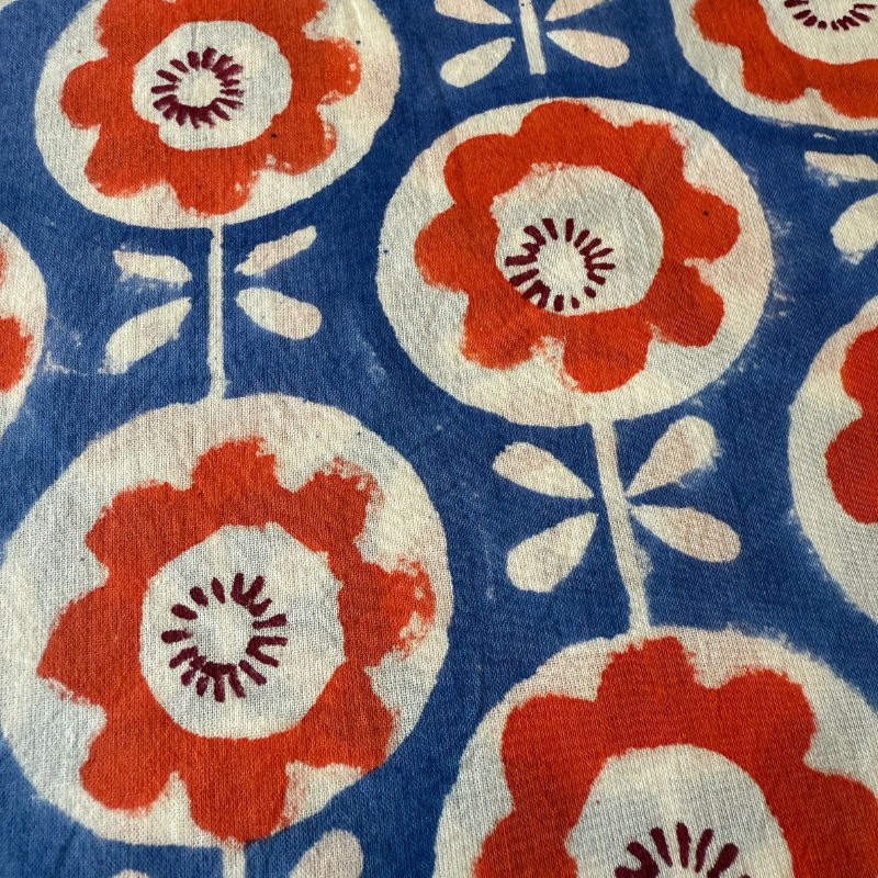 Sabina Sapphire Flower Cotton Block Print