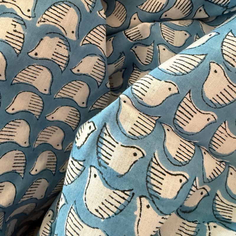 Blue Birdy Cotton Block