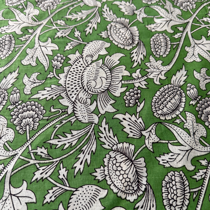 Flora Green Cotton Block