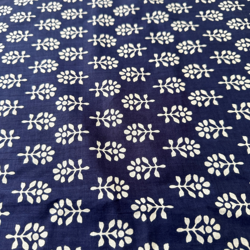 White Petal Navy Cotton Block