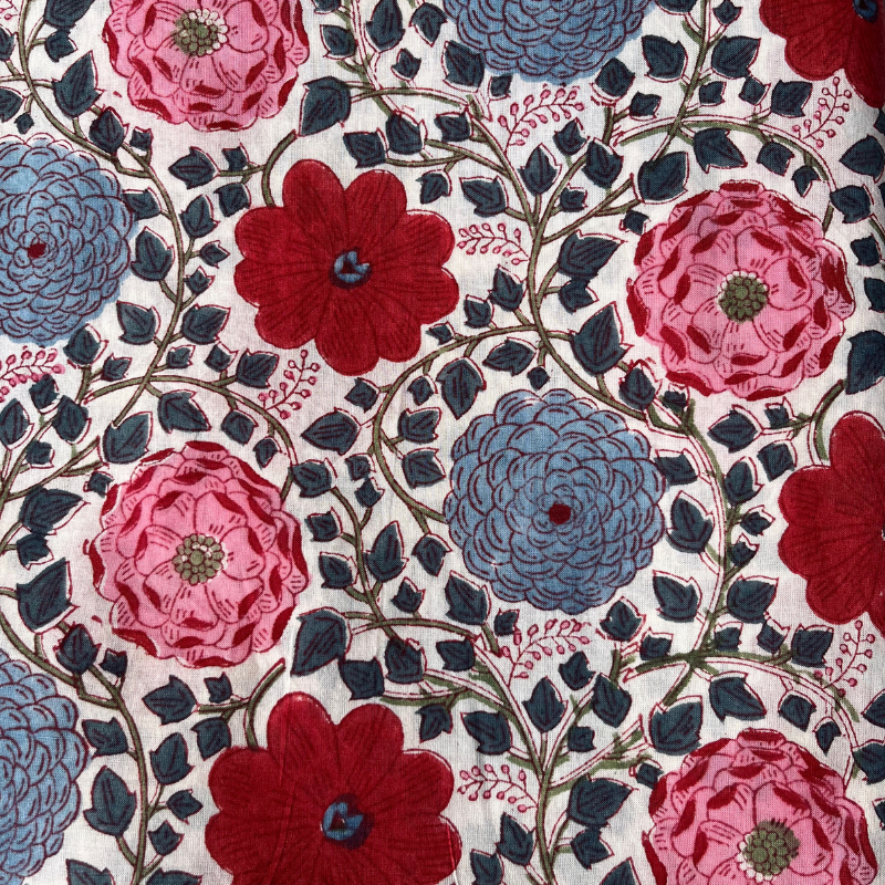 Zinnia Cotton Block Print . $29.00/metre