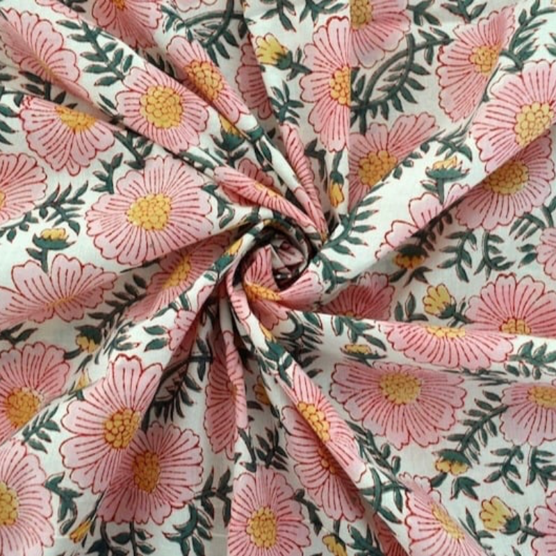 Peachy Cotton Block Print . $29.00/metre