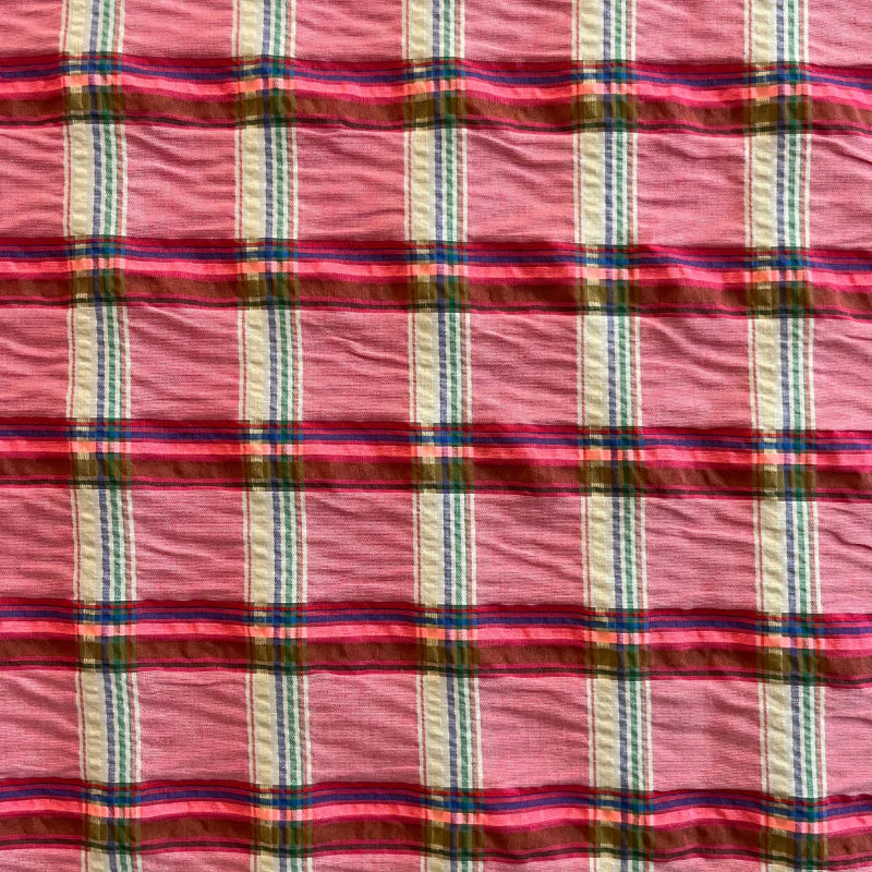 ascot plaid seersucker magenta detail