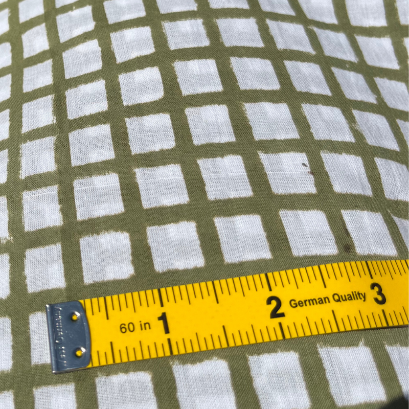 greta cotton grid print army with measure tape